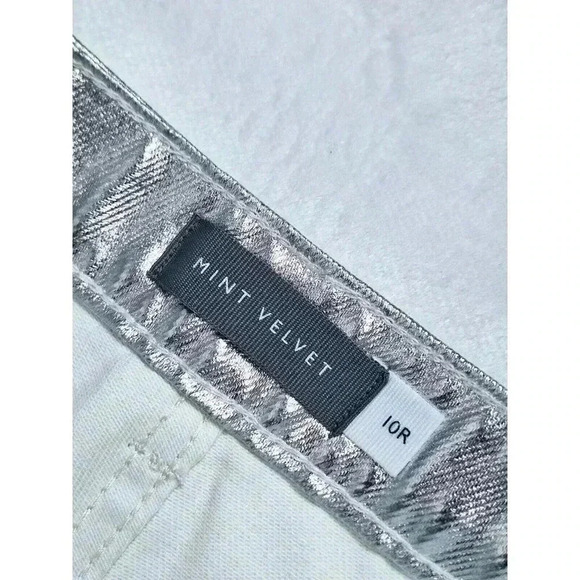 Mint Velvet Luxury Metallic Silver High Rise Leather Pants Size 10R - Picture 7 of 11
